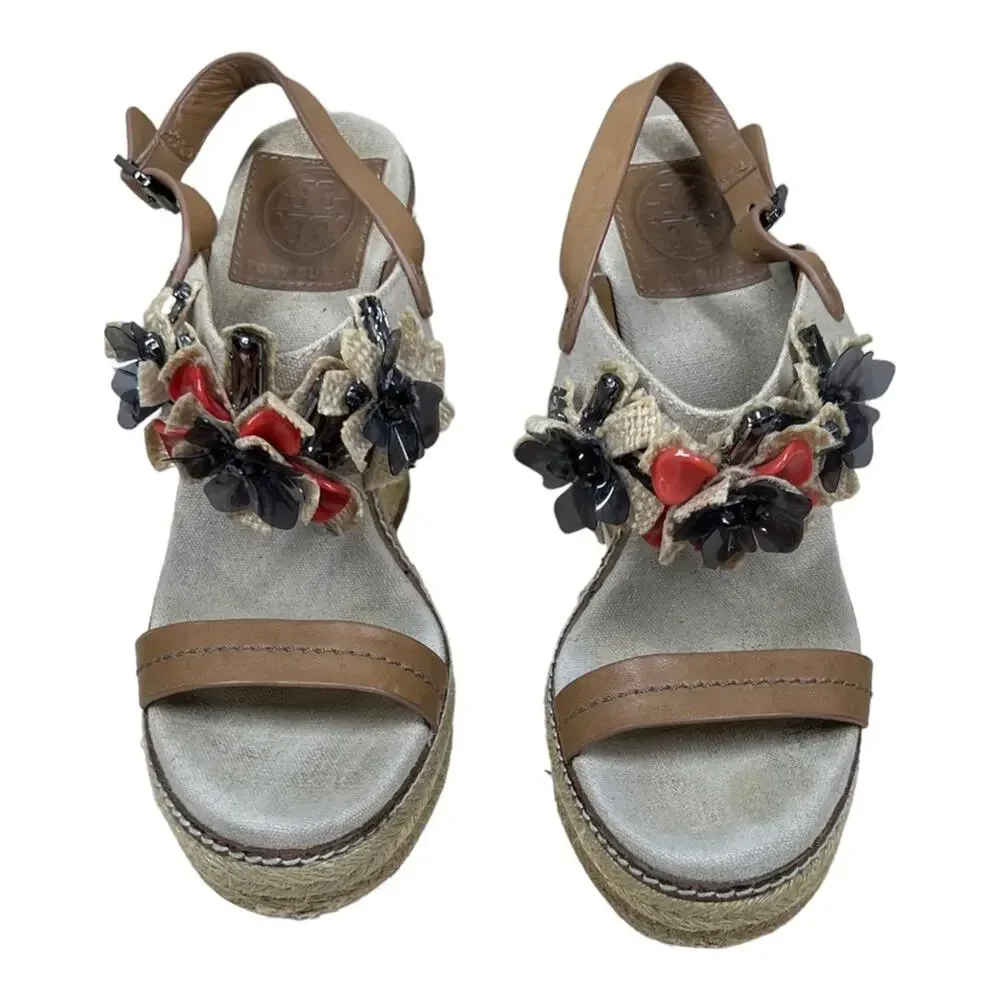 Tory Burch Mallory Lin Natural Wedge Espadrille Sandal